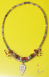 African Tribal Beads Wire Weave Necklace