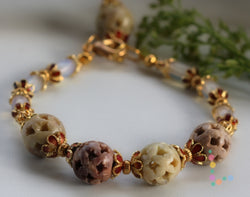 Carved Soapstone and Sea Opal Bracelet