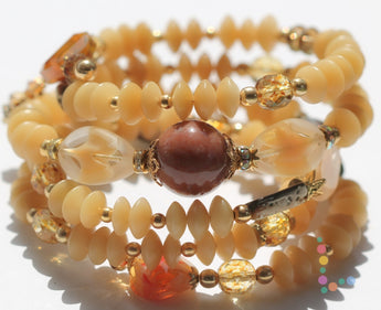 Coral and Lampwork Bead Glass Memory Wire Bracelet