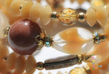 Coral and Lampwork Bead Glass Memory Wire Bracelet