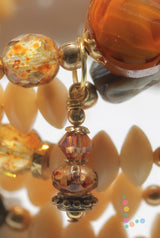 Coral and Lampwork Bead Glass Memory Wire Bracelet