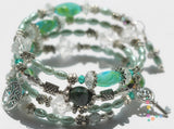 Blue Bead Glass Memory Wire Bracelet