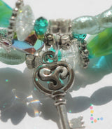 Blue Bead Glass Memory Wire Bracelet