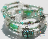 Blue Bead Glass Memory Wire Bracelet