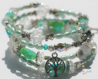 Blue Bead Glass Memory Wire Bracelet