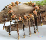 Peach Moonstone Carved Bone Bracelet
