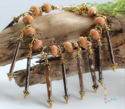 Peach Moonstone Carved Bone Bracelet