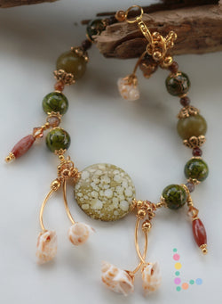 Olive New Jade and Shell Bracelet