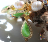 Green Cloisonné, Pearl Bracelet