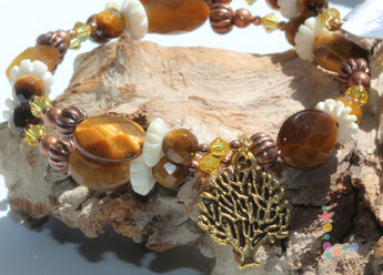 Tigereye and Bone Memory Wire Bracelet