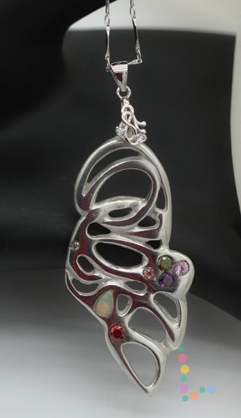 Sterling Silver Abstract Art with Multi-Stones