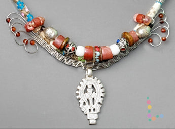 African Tribal Beads Wire Weave Necklace