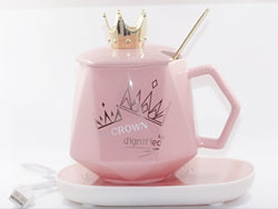 Coffee Mug with Crown Lid and USB Heating Pad
