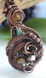 Copper Wire Wrap Crystal and Glass Beads Pendant