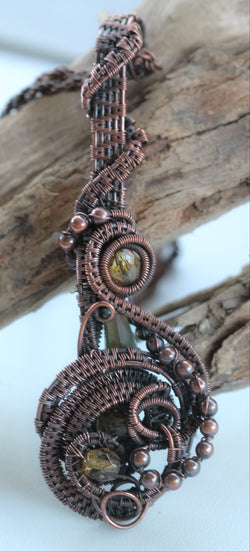 Copper Wire Wrap Crystal and Glass Beads Pendant