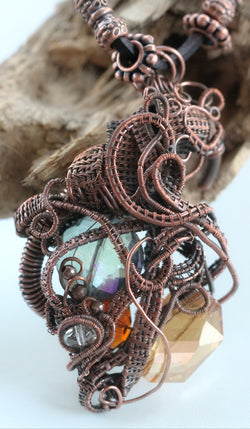Copper Wire Weave Crystals Pendant