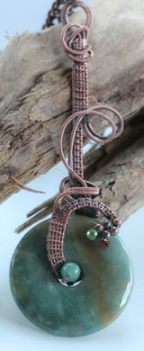 Copper Wire Weave Green Aventurine Pendant