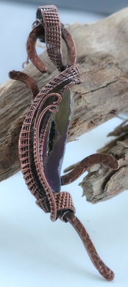 Hammered Copper Wire Weave Druzy Pendant