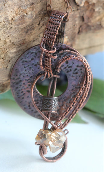 Copper Wire Weave Abstract Heart Pendant