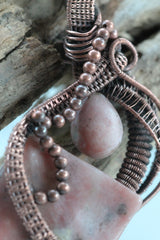 Hammered Copper Wire Weave Lepidolite Pendant