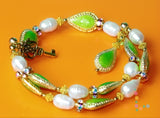 Green Cloisonné, Pearl Bracelet