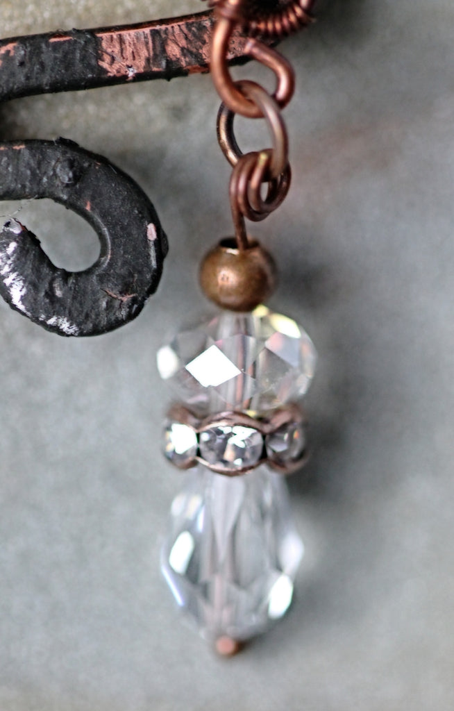 Hammered Copper Wire Wrap Crystal Pendant LACE Creations