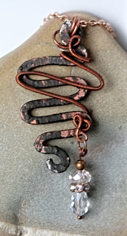 Hammered Copper Wire Wrap Crystal Pendant