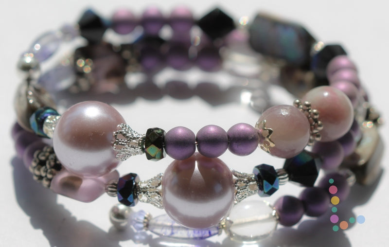 Dark Purple & White Pearls Bracelet With Sparkly Crystals | unique designed  dark plum bracelet |