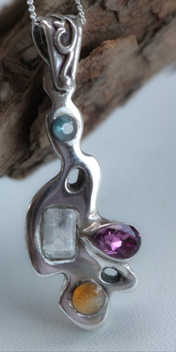 Multi Gemstone Sterling Silver Pendant