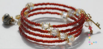 Seed Bead and Swarovski Crystal Memory Wire Bracelet