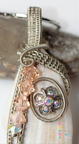 Silver Wire Weave Shell and Crystals Pendant