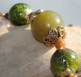 Olive New Jade and Shell Bracelet