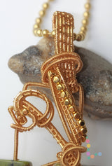 Golden Wire Weave Stone Pendant